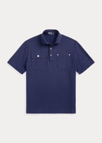 Marineblaue Poloshirts mit klassischer Passform und Netztasche für Herren von Ralph Lauren