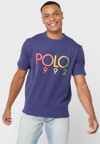 Marineblaue Poloshirts mit Rundhalsausschnitt und Logo für Herren von Ralph Lauren