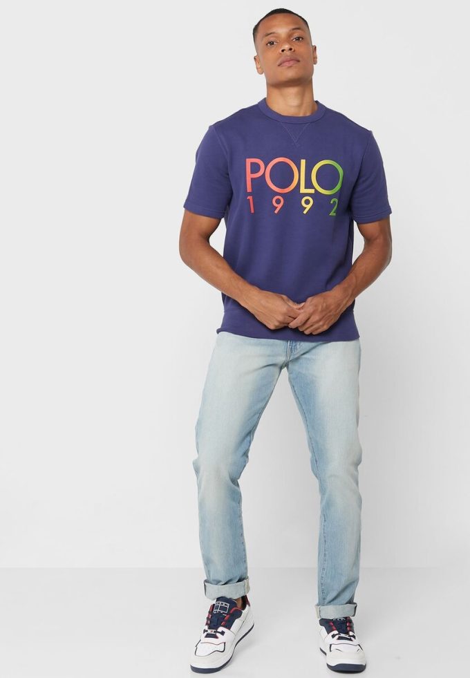 Marineblaue Poloshirts mit Rundhalsausschnitt und Logo für Herren von Ralph Lauren Marineblaue Poloshirts mit Rundhalsausschnitt und Logo für Herren von Ralph Lauren