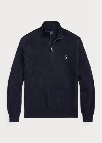 Marineblaue Pullover mit Viertelreißverschluss aus strukturierter Baumwolle von Ralph Lauren für Herren