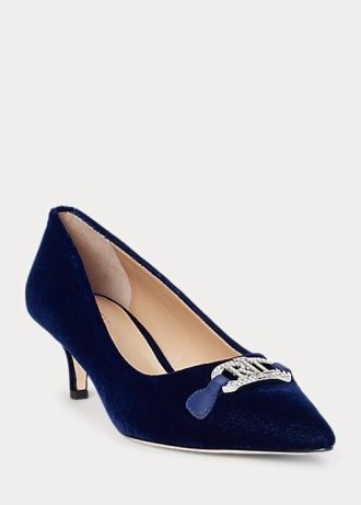Marineblaue Ralph Lauren Amory Samt-Pumps für Damen