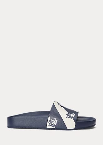 Marineblaue Ralph Lauren Audrina Logo-Hausschuhe aus Kunstleder für Damen