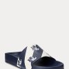 Marineblaue Ralph Lauren Audrina Logo-Hausschuhe aus Kunstleder für Damen Marineblaue Ralph Lauren Audrina Logo-Hausschuhe aus Kunstleder für Damen