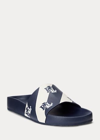 Marineblaue Ralph Lauren Audrina Logo-Hausschuhe aus Kunstleder für Damen