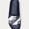 Marineblaue Ralph Lauren Audrina Logo-Hausschuhe aus Kunstleder für Damen Marineblaue Ralph Lauren Audrina Logo-Hausschuhe aus Kunstleder für Damen