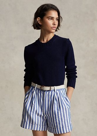Marineblaue Ralph Lauren Baumwollpullover mit Rundhalsausschnitt für Damen