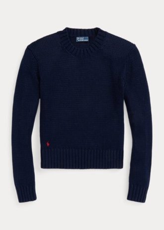 Marineblaue Ralph Lauren Baumwollpullover mit Rundhalsausschnitt für Damen