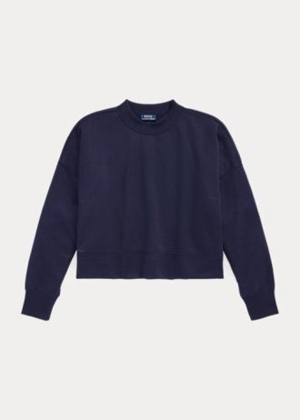 Marineblaue Ralph Lauren Boxy-Sweatshirts aus französischem Frottee mit Wildleder-Patch für Damen