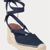 Marineblaue Ralph Lauren Canvas-Espadrilles mit Keilabsatz für Damen Marineblaue Ralph Lauren Canvas-Espadrilles mit Keilabsatz für Damen