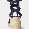Marineblaue Ralph Lauren Canvas-Espadrilles mit Keilabsatz für Damen Marineblaue Ralph Lauren Canvas-Espadrilles mit Keilabsatz für Damen