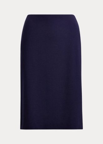 Marineblaue Ralph Lauren Cindy Stretch-Wollkreppröcke für Damen