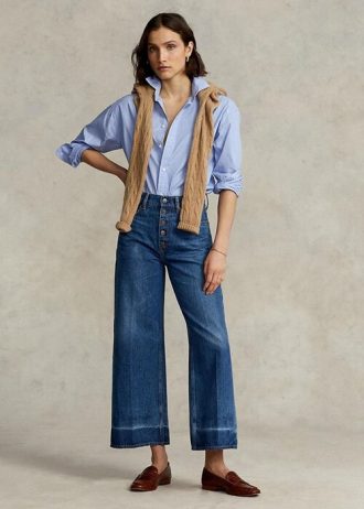 Marineblaue Ralph Lauren Cropped-Jeans mit weitem Bein für Damen