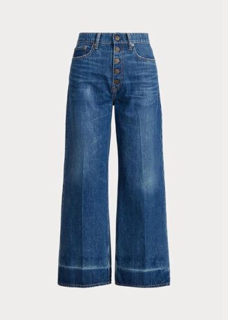 Marineblaue Ralph Lauren Cropped-Jeans mit weitem Bein für Damen