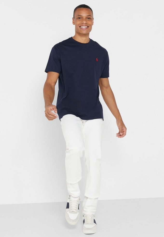 Marineblaue Ralph Lauren Essential T-Shirts mit Rundhalsausschnitt für Herren Marineblaue Ralph Lauren Essential T-Shirts mit Rundhalsausschnitt für Herren