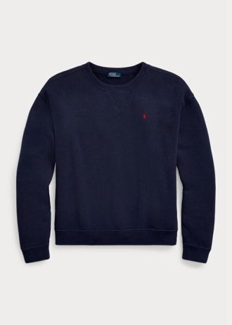 Marineblaue Ralph Lauren Fleece-Pullover mit Rundhalsausschnitt für Damen Marineblaue Ralph Lauren Fleece-Pullover mit Rundhalsausschnitt für Damen