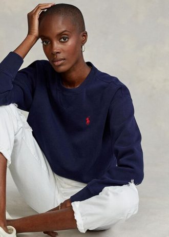 Marineblaue Ralph Lauren Fleece-Pullover-Sweatshirts für Damen Marineblaue Ralph Lauren Fleece-Pullover-Sweatshirts für Damen