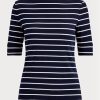 Marineblaue Ralph Lauren gestreifte Oberteile mit U-Boot-Ausschnitt für Damen