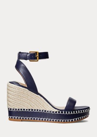 Marineblaue Ralph Lauren Hilarie-Espadrilles aus Leder für Damen
