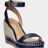 Marineblaue Ralph Lauren Hilarie-Espadrilles aus Leder für Damen Marineblaue Ralph Lauren Hilarie-Espadrilles aus Leder für Damen