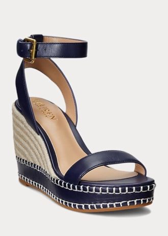 Marineblaue Ralph Lauren Hilarie-Espadrilles aus Leder für Damen