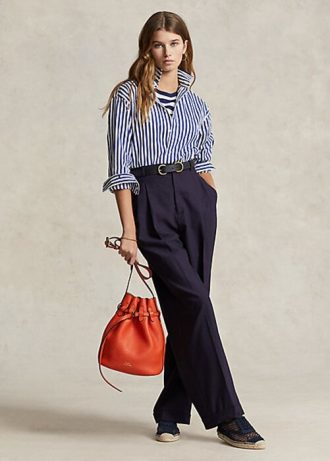 Marineblaue Ralph Lauren Hose aus Wollmischung mit geradem Bein für Damen
