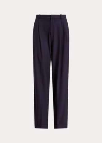 Marineblaue Ralph Lauren Hose aus Wollmischung mit geradem Bein für Damen