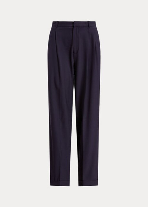 Marineblaue Ralph Lauren Hose aus Wollmischung mit geradem Bein für Damen Marineblaue Ralph Lauren Hose aus Wollmischung mit geradem Bein für Damen