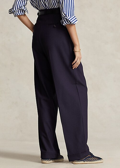 Marineblaue Ralph Lauren Hose aus Wollmischung mit geradem Bein für Damen Marineblaue Ralph Lauren Hose aus Wollmischung mit geradem Bein für Damen
