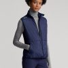 Marineblaue Ralph Lauren Hybrid-Weste mit durchgehendem Reißverschluss und gesteppter Vorderseite für Damen Marineblaue Ralph Lauren Hybrid-Weste mit durchgehendem Reißverschluss und gesteppter Vorderseite für Damen