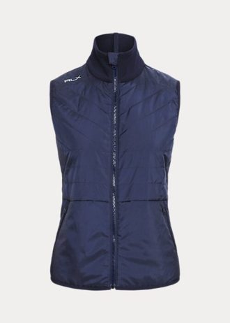 Marineblaue Ralph Lauren Hybrid-Weste mit durchgehendem Reißverschluss und gesteppter Vorderseite für Damen