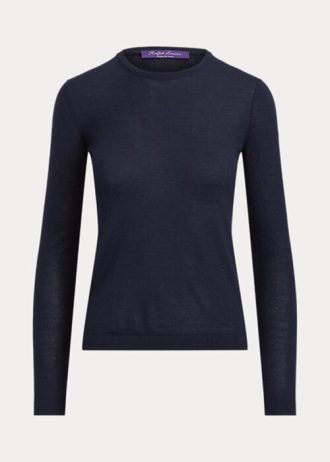 Marineblaue Ralph Lauren Kaschmirpullover mit Rundhalsausschnitt für Damen