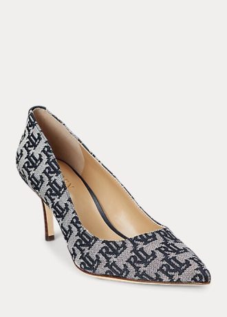 Marineblaue Ralph Lauren Lanette Monogramm-Jacquard-Pumps für Damen