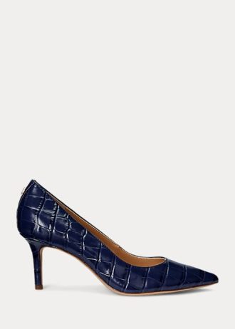 Marineblaue Ralph Lauren Lanette Pumps aus geprägtem Leder für Damen