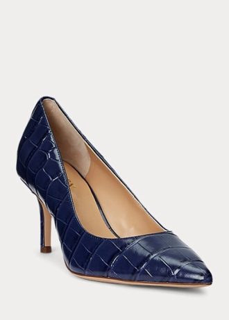 Marineblaue Ralph Lauren Lanette Pumps aus geprägtem Leder für Damen