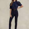 Marineblaue Ralph Lauren Leggings aus Lammfell-Wildleder für Damen Marineblaue Ralph Lauren Leggings aus Lammfell-Wildleder für Damen