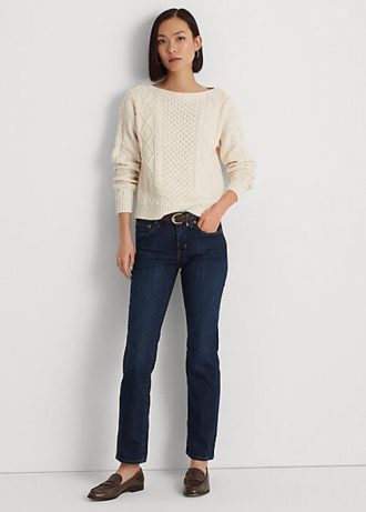 Marineblaue Ralph Lauren Low-Rise Straight Curvy Jeans für Damen