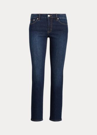 Marineblaue Ralph Lauren Low-Rise Straight Curvy Jeans für Damen