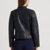 Marineblaue Ralph Lauren Motorradjacken aus getrommeltem Leder für Damen Marineblaue Ralph Lauren Motorradjacken aus getrommeltem Leder für Damen