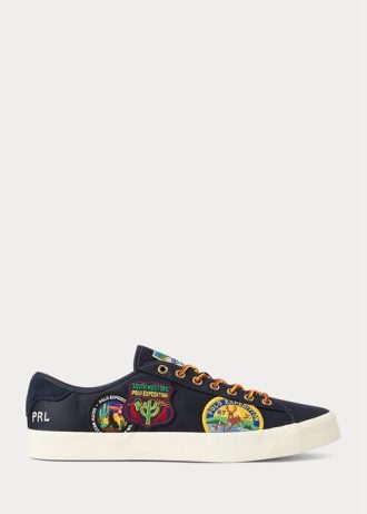 Marineblaue Ralph Lauren Nelson Twill-Sneaker mit Logo-Patch für Herren