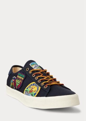 Marineblaue Ralph Lauren Nelson Twill-Sneaker mit Logo-Patch für Herren