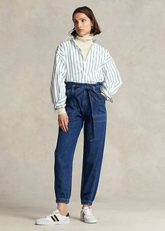 Marineblaue Ralph Lauren Paperbag-Joggingjeans für Damen