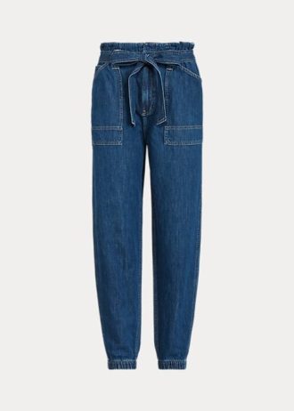 Marineblaue Ralph Lauren Paperbag-Joggingjeans für Damen