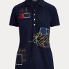Marineblaue Ralph Lauren Patchwork-Piqué-Poloshirts für Damen Marineblaue Ralph Lauren Patchwork-Piqué-Poloshirts für Damen