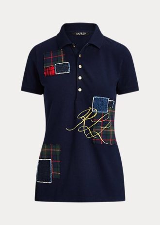 Marineblaue Ralph Lauren Patchwork-Piqué-Poloshirts für Damen Marineblaue Ralph Lauren Patchwork-Piqué-Poloshirts für Damen
