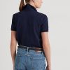 Marineblaue Ralph Lauren Patchwork-Piqué-Poloshirts für Damen Marineblaue Ralph Lauren Patchwork-Piqué-Poloshirts für Damen