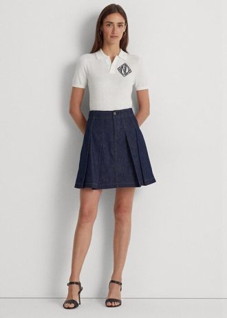 Marineblaue Ralph Lauren Plissee-Miniröcke aus Denim für Damen