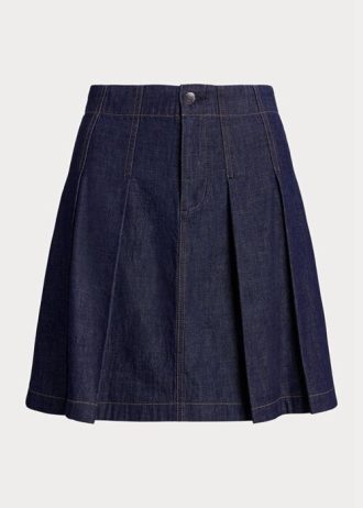 Marineblaue Ralph Lauren Plissee-Miniröcke aus Denim für Damen