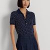 Marineblaue Ralph Lauren Polka-Dot Piqué-Poloshirts für Damen Marineblaue Ralph Lauren Polka-Dot Piqué-Poloshirts für Damen
