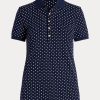 Marineblaue Ralph Lauren Polka-Dot Piqué-Poloshirts für Damen Marineblaue Ralph Lauren Polka-Dot Piqué-Poloshirts für Damen