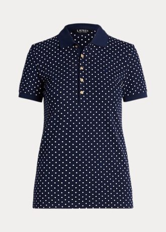 Marineblaue Ralph Lauren Polka-Dot Piqué-Poloshirts für Damen